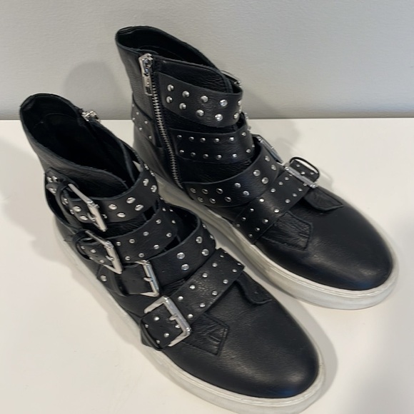 J Slides NYC Black Anteek Silver Studded LEATHER Sneakers  J Slides - Black with Exceptional studded detail